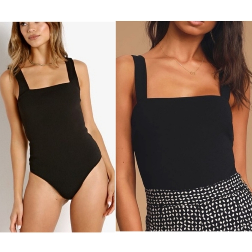 Lulu's Black Square Neck Bodysuit